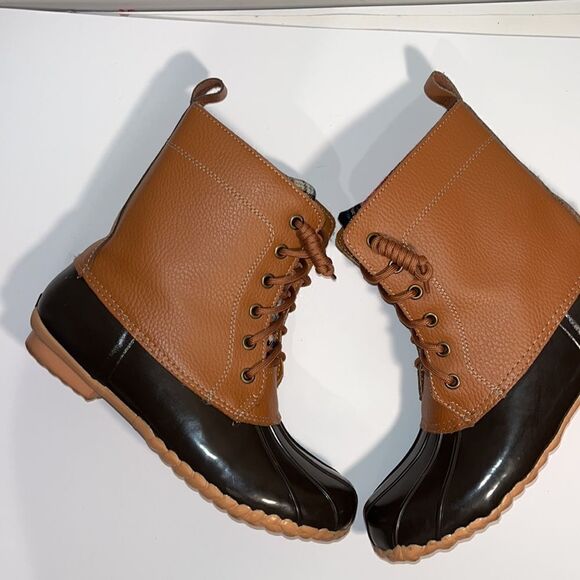 SPORTO leather and plaid duck boots - Picture 1 of 6